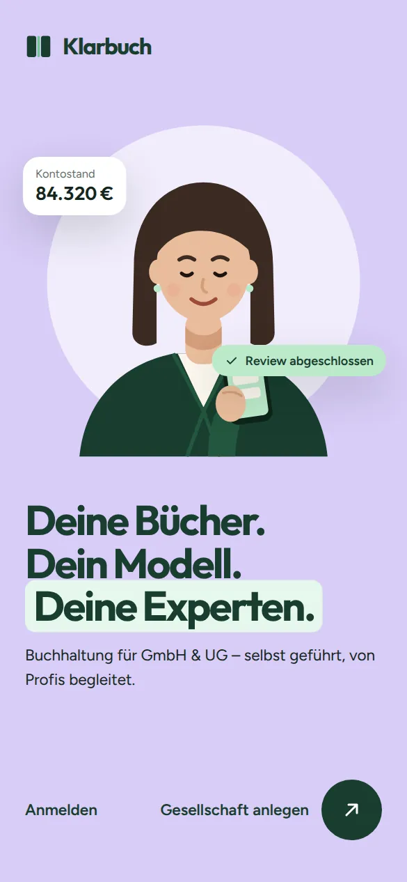 Klarbuch App Startbildschirm